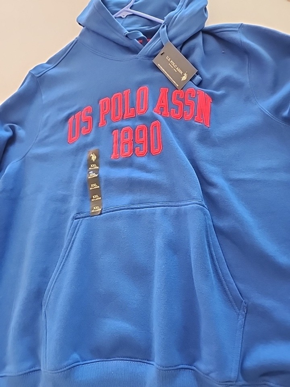 U.S. Polo Assn Blue Pullover Hoodie XXL Red Spellout 1890 Sweatshirt NWT